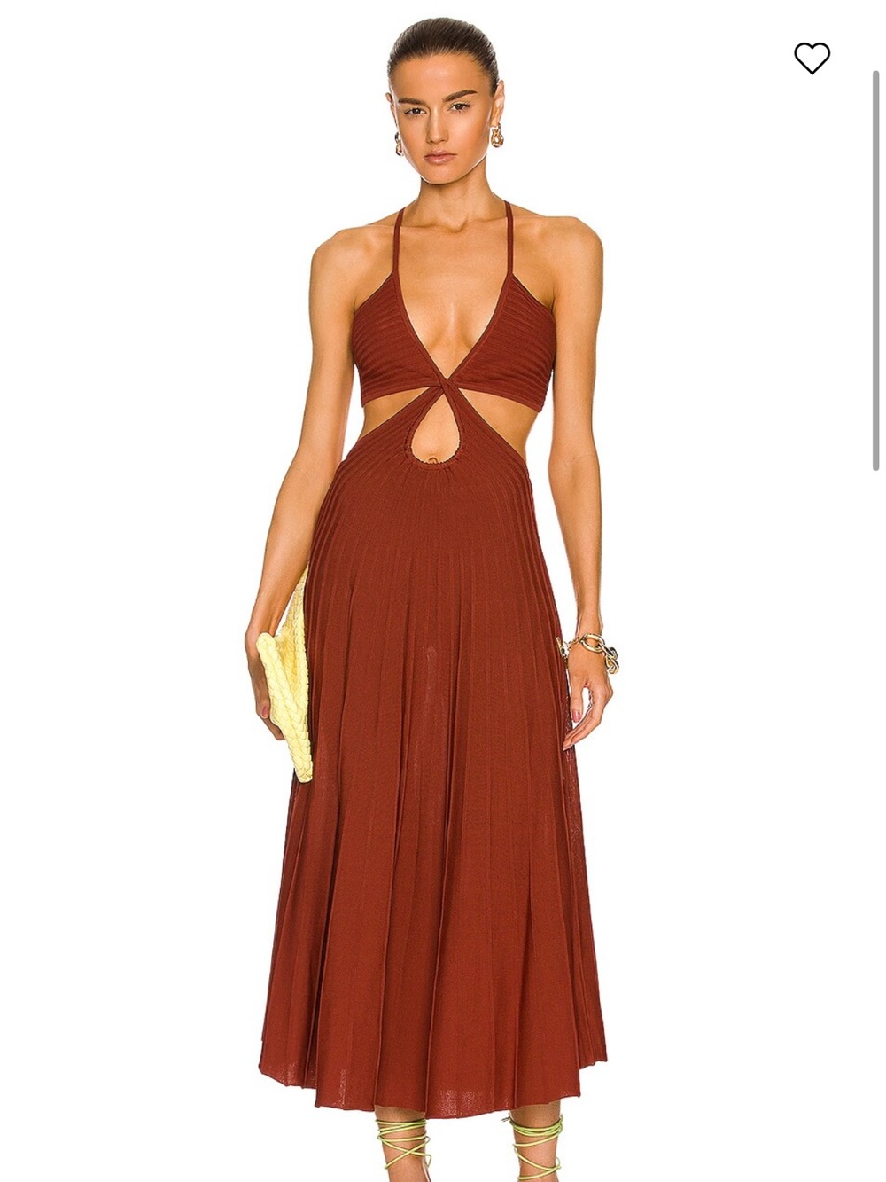 Cult Gaia Ottilie Ribbed Knit Cutout Midi Dress in Rust